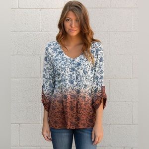 Anthropologie Gimmicks Dip Dye Shirt in Blue Copper Brown Size XS